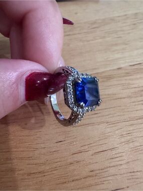 Diamonique Epiphany 925 Sapphire CZ Halo Ring